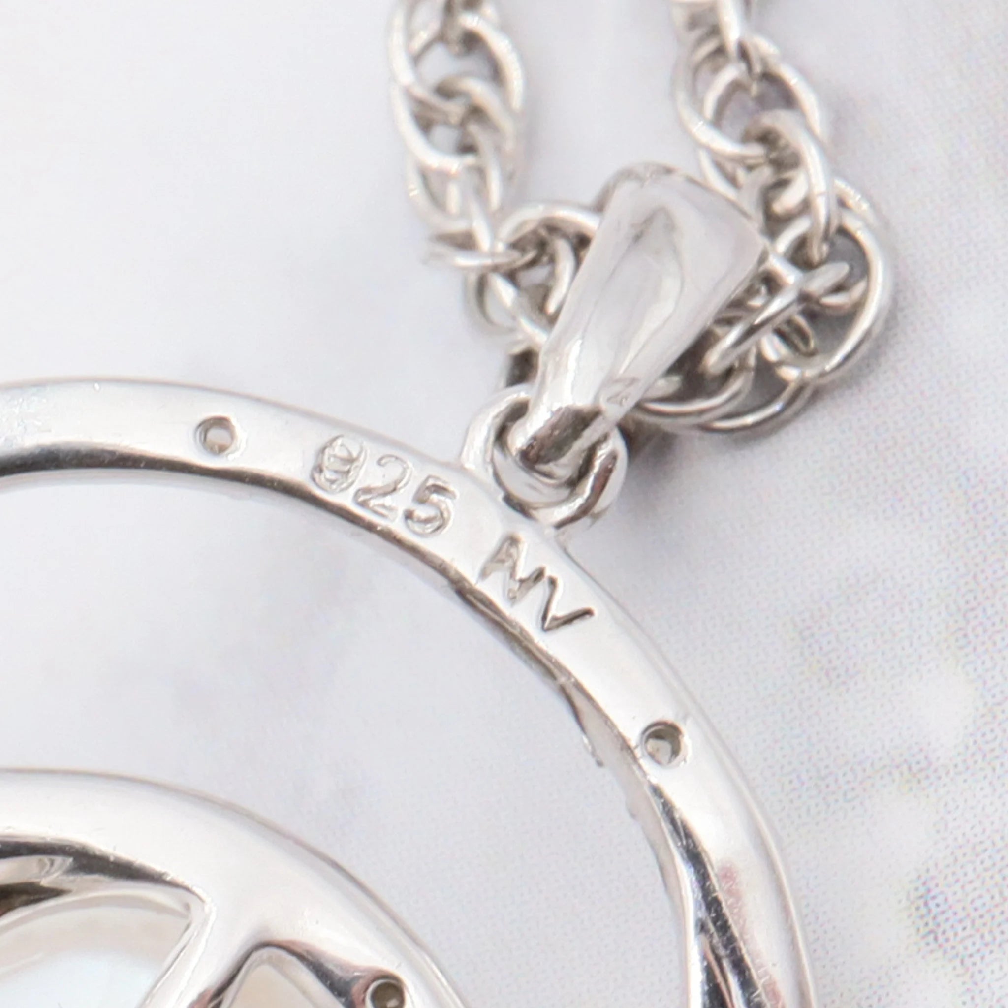 Vintage sterling pearl & diamond pendant on a sterling prince of whales chain, 20"